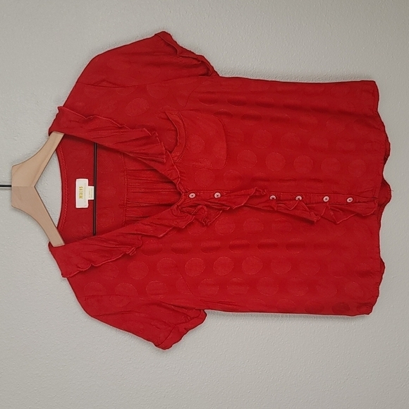 Maeve by Anthropolgie Red Ruffle Polka Dot Top - Picture 3 of 10